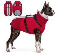 AOFITEE Dog Winter Coat Warm Dog Jacket with Harness for Medium Dogs | Waterproof Dog Cold Weather Coat with Fleece Lining, Zip Up Dog Winter Jacket for Jack Russell, Boston Terrier, Red M