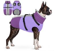 AOFITEE Dog Winter Coat Warm Dog Jacket with Harness for Medium Dogs | Waterproof Dog Cold Weather Coat with Fleece Lining, Zip Up Dog Winter Jacket for Jack Russell, Boston Terrier, Purple M
