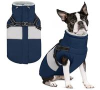 AOFITEE Dog Winter Coat with Harness Waterproof Dog Jacket for Medium Dogs | Warm Dogs Puffer Jacke Cold Weather with Zipper, Reflective Pet Snowsuit Sweater for French Bulldog, Boston Terrier, Navy M