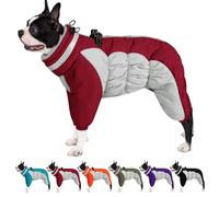 AOFITEE Fullbody Dog Coat - Warm Dog Christmas Coat Fleece Jacket for Medium Dogs, Turtleneck Winter Coats with Harness, Reflective Dogs Puffer Jacket Four Legged Jackets for French Bulldog, Red M