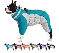 AOFITEE Fullbody Dog Coat - Warm Fleece Jacket for Medium Dogs, Turtleneck Winter Coats with Harness, Reflective Dogs Puffer Jacket Snowsuit with Legs, Four Legged Pet Jackets for Boston Terrier, M