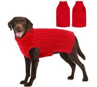 AOFITEE Large Dog Jumper, Warm XXL Dog Christmas Jumpers with Harness Hole, Turtleneck Pet Christmas Sweater Jumper Knitwear for Fall Winter, Pet Knitted Sweater for Golden Retriever, Red 2XL