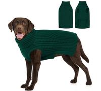 AOFITEE Large Dog Jumper, Warm XXL Dog Christmas Jumpers with Harness Hole, Turtleneck Pet Christmas Sweater Jumper Knitwear for Fall Winter, Pet Knitted Sweater for Golden Retriever, Green 2XL