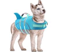 AOFITEE - Large Dog Life Jacket, Shark Fin Life Jacket, Reflective Swimming Vest with Rescue Handle, Adjustable Large Preserver for French Bulldog (Blue L)