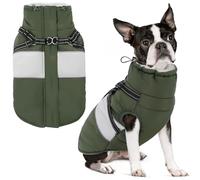 AOFITEE Small Dog Coat Warm Dog Winter Coat Jacket with Harness Built in | Waterproof Dog Jackets with Zipper & Furry Collar, Reflective Pet Snow Jacket Puppy Snowsuit for Schnauzer, Maltese, Green S