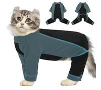 AOFITEE Sticky Hair Cat Onesie, Full Coverage Cat Jumper for Cats Only, Stretchy Cats Clothes with Four-leg Fleece Kitten Pajamas Reduce Shedding Fur, Long Sleeve Pullover Shirts for Kitten, Green XL