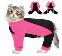 AOFITEE Sticky Hair Cat Onesie, Full Coverage Cat Jumper for Cats Only, Stretchy Cats Clothes with Four-leg Fleece Kitten Pajamas Reduce Shedding Fur, Long Sleeve Pullover Shirts for Kitten, Pink XL