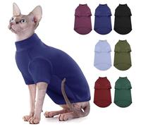 AOFITEE Turtleneck Jumper for Cats, Soft Sphynx Cats Shirt Hairless Cat Jumpers with Sleeves, Warm Kitten Jumper Fleece Winter Pajamas Jumpsuit for Puppy Cat, Navy XL