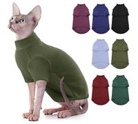 AOFITEE Turtleneck Jumper for Cats, Soft Sphynx Cats Shirt Hairless Cat Jumpers with Sleeves, Warm Kitten Jumper Fleece Winter Pajamas Jumpsuit for Puppy Cat, ArmyGreen L