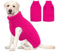 AOFITEE XXL Dog Jumpers, Warm Extra Large Dog Jumper with Harness Hole, Turtleneck Dogs Christmas Sweater Jumper Knitwear for Fall Winter, Pet Knitted Sweater for Golden Retriever, RoseRed 2XL