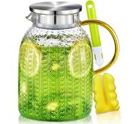 Aofmee Glass Water Jug - 1.8L Heat Resistant Pitcher with Lid for Fridge, Milk, Juice, Ice Tea, Cold or Hot Beverages - Easy Clean Carafe