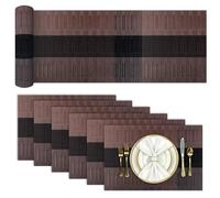 Aofmee Table Runner and Placemats, Heat Resistant Table Mats Set of 6, Washable PVC Place Mats with Runner, Woven Vinyl Plastic Placemats for Kitchen Dining, Non-Slip Stain Resistant Outdoor Placemat