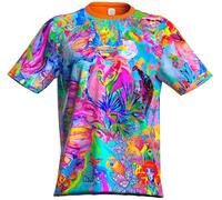 aofmoka Ultraviolet Fluorescent Handmade Art Neon Blacklight Reactive Print Men T-Shirt, Myth Creation, XL