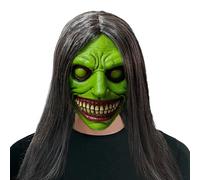 Aofonchy Halloween Mask, Smiling Demons Mask with Hair, Creepy Realistic Exorcist Mask, Scary Ghost Smiling Mask, Evil Demons Mask, Latex Scary Full Head Mask for Halloween Cosplay Costume