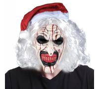 Aofonchy Halloween Mask Terrifier Art the Clown Mask, Latex Scary Clown Masks with Hair & Santa Hat Realistic Full Head Horror Evil Masks for Halloween Masquerade Carnival Costume Props