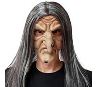 Aofonchy Old Witch Halloween Mask - Horror Latex With Hair, Scary Lady, Realistic Woman, Creepy Full Face for Cosplay Haunted House Props