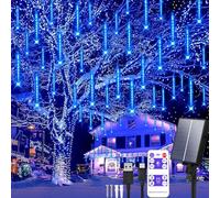 Aofonchy Solar Meteor Shower Lights Outdoor 30Cm 10 Tube 240LEDs Waterproof Falling Raindrop Lights with Remote Cascading Icicle Snow Falling String Lights for Tree Xmas Wedding Party Decor
