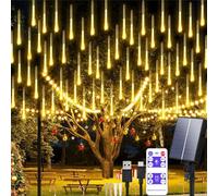 Aofonchy Solar Meteor Shower Lights Outdoor 30Cm 10 Tube 240LEDs Waterproof Falling Raindrop Lights with Remote Cascading Icicle Snow Falling String Lights for Tree Xmas Wedding Party Decor