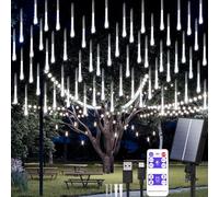Aofonchy Solar Meteor Shower Lights Outdoor 30Cm 10 Tube 240LEDs Waterproof Falling Raindrop Lights with Remote Cascading Icicle Snow Falling String Lights for Tree Xmas Wedding Party Decor