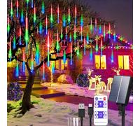 Aofonchy Solar Meteor Shower Lights Outdoor 30Cm 10 Tube 240LEDs Waterproof Falling Raindrop Lights with Remote Cascading Icicle Snow Falling String Lights for Tree Xmas Wedding Party Decor