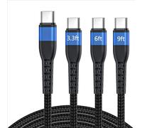 Aofong USB C to USB C Cable New Nylon USB C Charger Cable (3.3ft/6ft/9ft), PD 60W Type C Cord for iPhone 17/17 Pro Max, iPad mini 6/ Pro 2021, MacBook Pro 2020, Galaxy (3Pack, Blue)
