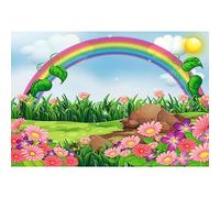 AOFOTO 10x7ft Cartoon Spring Landscape Background Abstract Rainbow Meadow Blossom Flowers Photography Backdrop Sweet Florets Sky Clouds Sunlight Rural Summer Scenery Photo Studio Props Baby Wallpaper