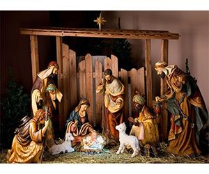AOFOTO 10x7ft Christ Birth Backdrop Father Shepherd Jesus Nativity Photography Background Lamb Stable Saint Pray Bless Baptism Bible The Epiphany of Our Lord Photo Studio Props Church Play Decoration
