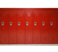 AOFOTO 10x7ft Gym Red Metal Lockers Backdrop Vinyl High School Safety Locker Room Background for Photography Students Kids Adults Sports Photoshoot Props Vinyl Class Party Decoration Video Drape