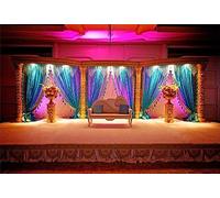 AOFOTO 10x8ft India Culture Ritual Wedding Stage Backdrop Decorations for Reception Tradition Indian Wedding Mandap Canopy Couple Wife Husband Photography Background Video Drape Photo Studio Props