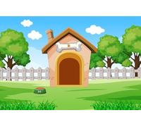 AOFOTO 5x3ft Cartoon Pets House Backdrop Doghouse Puppy Dog Party Decorations Green Grassland Meadow Blue Sky White Clouds Wooden Fence Background Pets Theme Happy Birthday Party Supplies Banner
