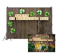 AOFOTO 5x3ft Happy St Patrick's Day Background Lucky Clover On Rustic Wooden Board Photography Backdrop Spring Shamrock Leprechaun Green Leaf Photo Studio Props Baby Kid Artistic Portrait Wallpaper