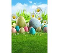 AOFOTO 5x7ft Easter Eggs Background Spring Meadow Flowers Photography Backdrop Sweet Baby Infant Newborn Girl Boy Kid Artistic Portrait Photoshoot Studio Props Video Drape Wallpaper