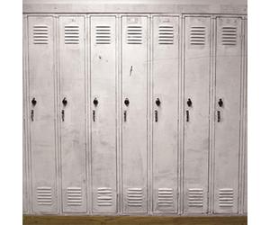 AOFOTO 6x6ft Old School Locker Backdrop White Gym Hall Room Safety Depository Security Storage Cabinet Photography Background Lockable Cells Interior Locked Door Student Portrait Photo Studio Props