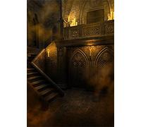AOFOTO 6x8ft Gloomy Gothic Medieval Vintage Room Backdrop Scary Halloween Night Photography Background Vampire Ghost Party Decorations Haunted House Interior Stone Wall Stairway Photo Studio Props