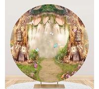 AOFOTO 7.5x7.5ft Fairy Tale Wonderland Circle Backdrop Cover Round Fabric Enchanted Forest Spring Backdrop Background Magic Garden Fairy Themed Girl Kids Birthday Baby Shower Party Decorations Props