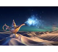 AOFOTO 7x5ft Aladdin's Genie Lamp Desert Backdrop Mystical Desert Night Scene Magic Arabian Nights Themed Party Background Fantasy Wish Mysterious Luck Mythology Fairy Tale Wall Decor Photo Props