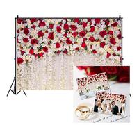 AOFOTO 7x5ft Girl Newborn Baby Photography Backdrops Red White Roses Flowers Wall Wedding Shower Photo Background Cloth Kids Adults Bride Portrait Photo Shoot Props Anniversary Decor Vinyl Wallpaper
