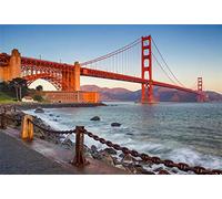 AOFOTO 7x5ft Golden Gate Bridge Backdrop River Mountains Sunset San Francisco California Tourist Attractions Scenic Spots Photography Background Video Display Vinyl Photo Booth Prop