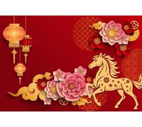 AOFOTO 8x6ft 2019 Happy New Year Backdrop Beautiful Chinese Paper-cuts Background Spring Festival Party Decoration Holiday Eve Celebration Flowers Lucky Cloud Red Lantern the Year of Pig Banner Props