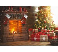 AOFOTO 8x6ft Christmas Living Room Interior Decoration Backdrop New Year Tree Fireplace Xmas Gift Box Photography Background Holiday Festive Party Decor Photo Studio Props Vinyl Portrait Wallpaper