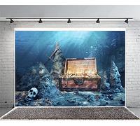AOFOTO 8x6ft Underwater Treasure Chest Background Skull Pirate Jewellery Photography Backdrop Nautical Marine Summer Holiday Boy Children Girl Kid Artistic Portrait Photo Studio Props Vinyl Wallpaper