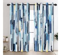 AOFOTO Abstract Brushstroke Art Blackout Curtains, Boho Ombre Blue Bedroom Curtains 2 Panel Sets Rustic Grunge Room Darkening Thermal Insulated Window Drapes for Living Room 42x63 Inches, 2 Panels