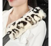 AOGELAN Fluffy Fuzzy Genuine Sheepskin Car Seat Belt Covers for Soft Auto Lambswool Seatbelt Pads, Shoulder Strap Cushion Adults Kids (1, Leopard Print)