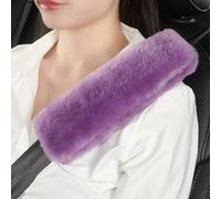 AOGELAN Fluffy Fuzzy Genuine Sheepskin Car Seat Belt Covers for Soft Auto Lambswool Seatbelt Pads, Shoulder Strap Cushion Adults Kids (2, Purple)