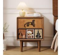 Aogley Modern Wood Nightstand, Double-drawer Storage Design, Solid Wood Legs, Rounded Corners, Silent Drawer Slides, Suitable for Bedrooms(Brown,50 * 40 * 50cm/20 * 16 * 20in)