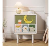 Aogley Modern Wood Nightstand, Double-drawer Storage Design, Solid Wood Legs, Rounded Corners, Silent Drawer Slides, Suitable for Bedrooms(White,40 * 40 * 50cm/16 * 16 * 20in)