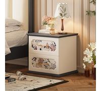 Aogley Modern Wood Nightstand, PU Leather Upholstery, Double Drawer Storage, Rounded Corners, Silent Drawer Slides, Integrated Legs, Suitable for Bedrooms(Grey,45 * 40 * 50cm/18 * 16 * 20in)