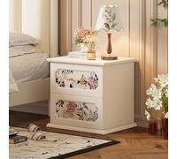 Aogley Modern Wood Nightstand, PU Leather Upholstery, Double Drawer Storage, Rounded Corners, Silent Drawer Slides, Integrated Legs, Suitable for Bedrooms(White,40 * 40 * 50cm/16 * 16 * 20in)