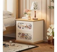 Aogley Modern Wood Nightstand, PU Leather Upholstery, Double Drawer Storage, Rounded Corners, Silent Drawer Slides, Integrated Legs, Suitable for Bedrooms(Yellow,45 * 40 * 50cm/18 * 16 * 20in)
