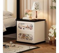 Aogley Modern Wood Nightstand, PU Leather Upholstery, Double Drawer Storage, Rounded Corners, Silent Drawer Slides, Integrated Legs, Suitable for Bedrooms(Black,50 * 40 * 50cm/20 * 16 * 20in)